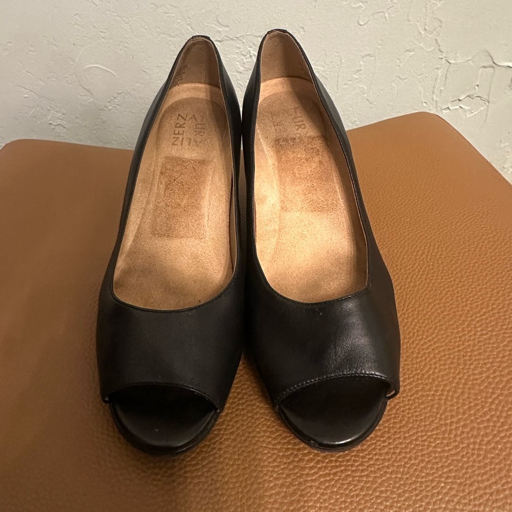 Naturalizer Black Peep-Toe Wedges
